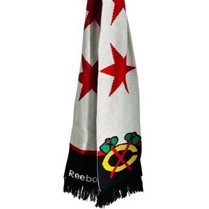 Reebok Face Off Collection Knit Scarf Stars Logo Black Hawks Hockey
